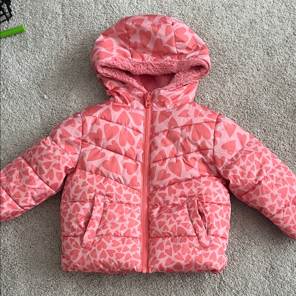 Swiss Tech Pink Heart Print Puffer Jacket
